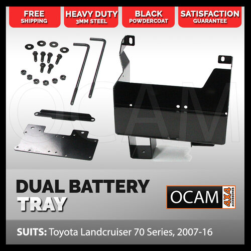 OCAM Dual Battery Tray for Toyota Landcruiser, 76 78 79 Series, 2007-16, Under Bonnet
