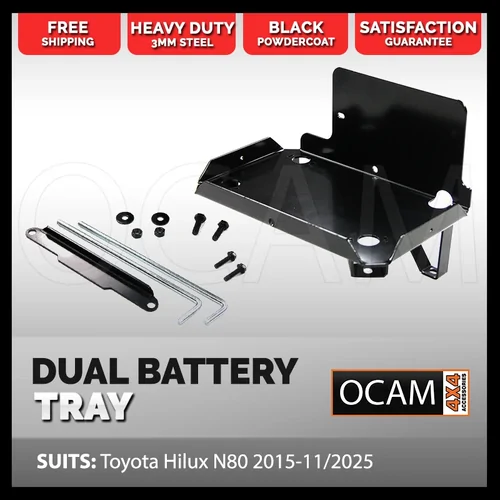OCAM Dual Battery Tray for Toyota Hilux N80 2015-11/2025, Under Bonnet