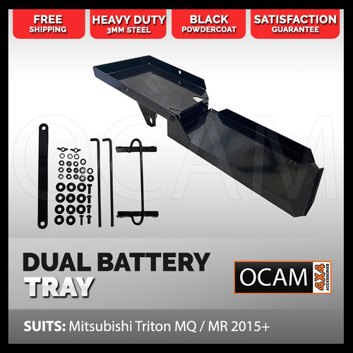 OCAM Dual Battery Tray for Mitsubishi Triton MQ MR 05/2015-2023, Under Bonnet