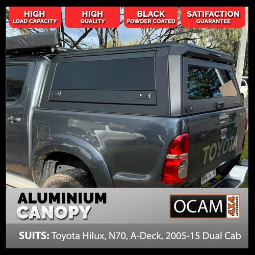 OCAM Gen 2 Aluminium Canopy For Toyota Hilux, N70, A-Deck, 2005-15 Dual Cab - Solid Doors