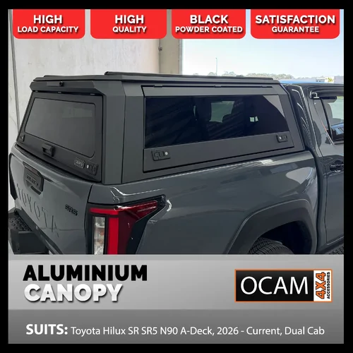 OCAM Gen 2 Aluminium Canopy For Toyota Hilux SR SR5 N90 A-Deck, 2026-Current, Dual Cab - Solid Doors
