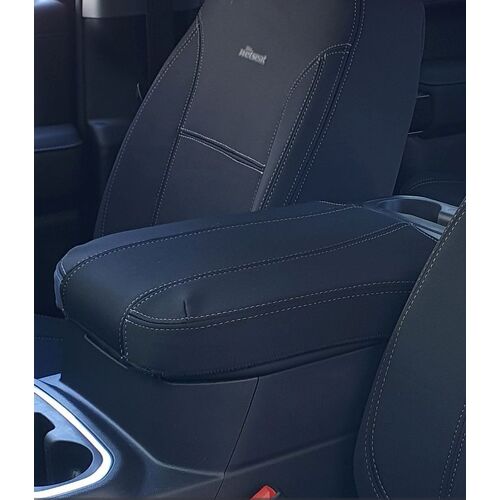 Wetseat Neoprene Console Lid Cover for Chevrolet Silverado 10/2020-2023 Black with Charcoal Stitching