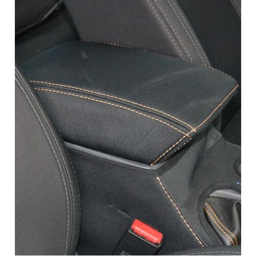 Wetseat Neoprene Console Lid Cover for Ford Ranger PX2/ BT-50 Dual Cab 07/2015-2023 Black with Orange Stitching