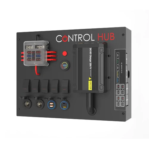 OCAM 25A Control Hub | 12V Power Distribution Panel with DC-DC Charger & MPPT Solar