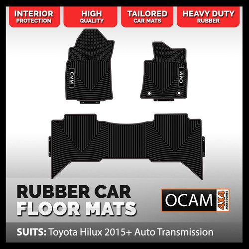 CMM Rubber Car Floor Mats for Toyota Hilux N80, 2015-Current, Auto Trans, Dual Cab