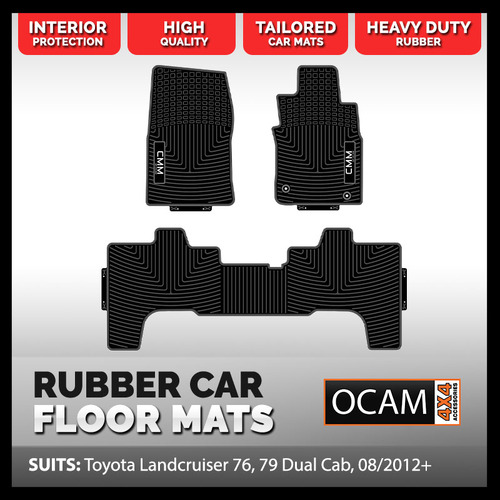 CMM Rubber Car Floor Mats for Toyota Landcruiser 70 76 79 DUAL CAB, 08/2012-Current