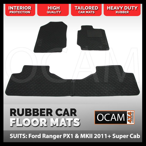 CMM Rubber Car Floor Mats for Ford Ranger PX PXMKII PXMKIII 2011-06/2022, Super Cab