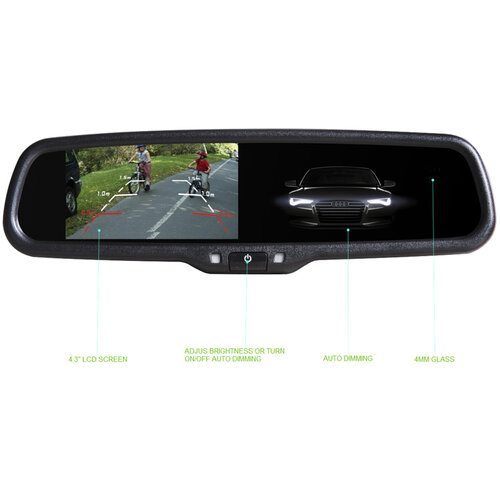 4.3" Clip On Touch Screen Replacement Mirror Auto Dimming & Brightness OEM Style