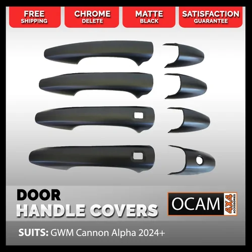 Matt Black Door Handle Covers For GWM Cannon Alpha 2024+ Chrome Delete
