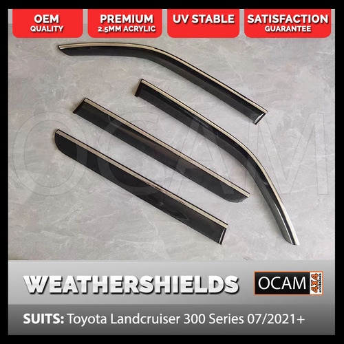 OCAM Weathershields For Toyota Landcruiser 300 Series 04/2021-On, WIth Chrome Strip, Window Visors