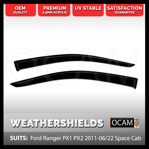 OCAM Weathershields for Ford Ranger PX PXII PXIII 2011-2021 Space Cab Window Visors 2-pce
