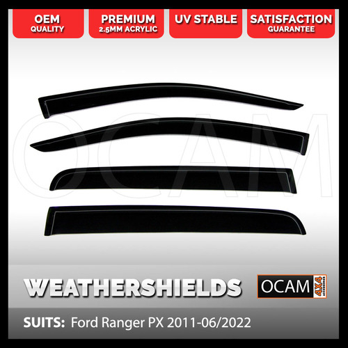 OCAM Weathershields for Ford Ranger PX PXMKII PXMKIII 2011-06/2022, Raptor, Window Door Visors