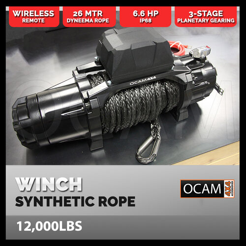 OCAM Premium Electric Winch 12000LBS 26M Synthetic Dyneema® SK-75 Wireless Remote 4WD 12V