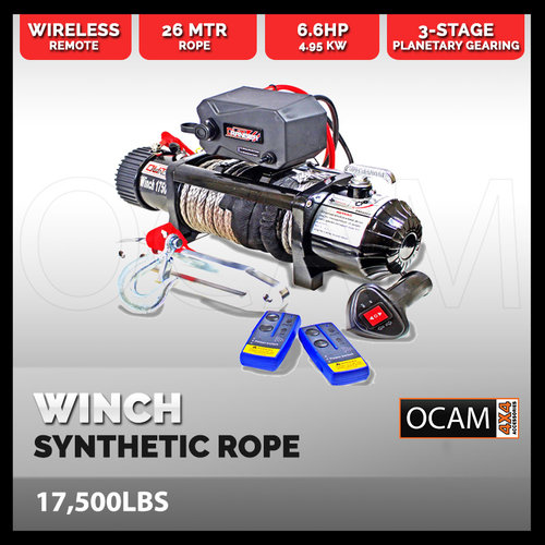 Synthetic Rope Winch 17500LBS Waterproof 6914KG 12V Wireless With Remote 4WD