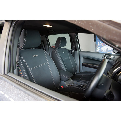 Front Row - Black Neoprene Seat Covers With Blue Stitching For Toyota LC80 Series Sahara