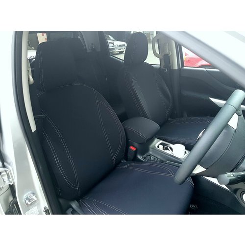 Front Row - Black Neoprene Seat Covers With White Stitching for Jeep Cherokee KL 06/2014-Current