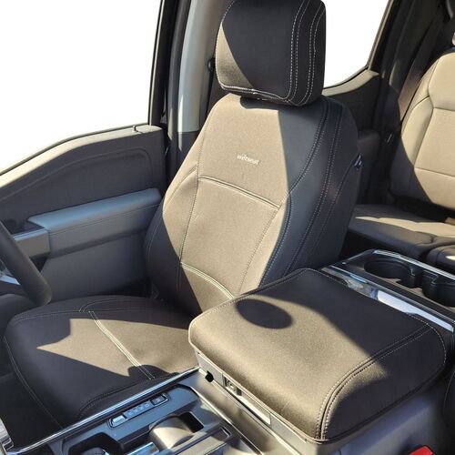 Wetseat Neoprene Seat & Headrest Covers for Ford F150 XLT 03/2023 - Current, Dual Cab [Stitching: White] [Row: Front] [Cover: Mid Grey]