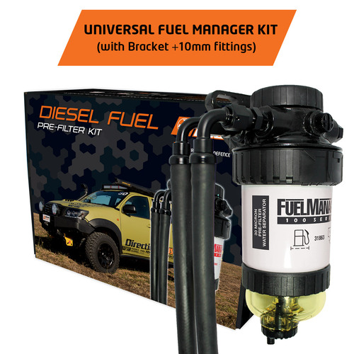 Fuel Manager Pre-Filter Kit - Universal 30Mic Pre Filter 10mm Kit + Bracket, FM801DPK
