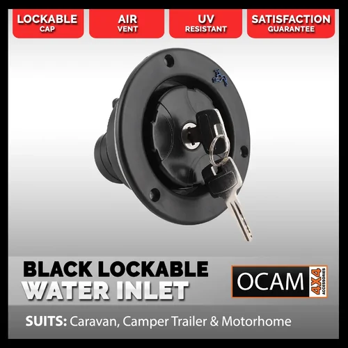 OCAM Black Lockable Water Inlet – Caravan, Camper Trailer & Motorhome