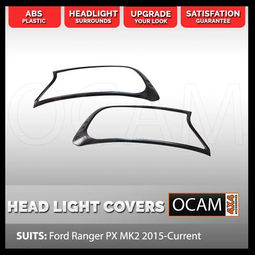 Head Light Lamp Surrounds for Ford Ranger PX MKII 2015-06/2022 Black
