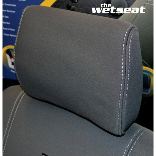 Front Row Wetseat Neoprene Head Rest Covers for Ford Ranger PX 07/2011-07/2015, Super Cab, Dual Cab, Ute, Black With Black Stitching