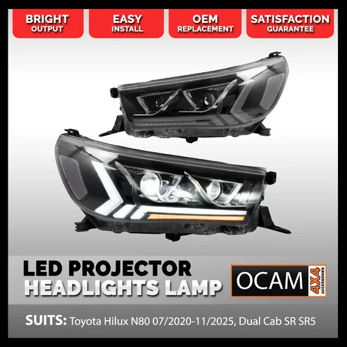 LED Projector Headlights Lamps for Toyota Hilux N80 2015-06/2020, Dual Cab SR SR5