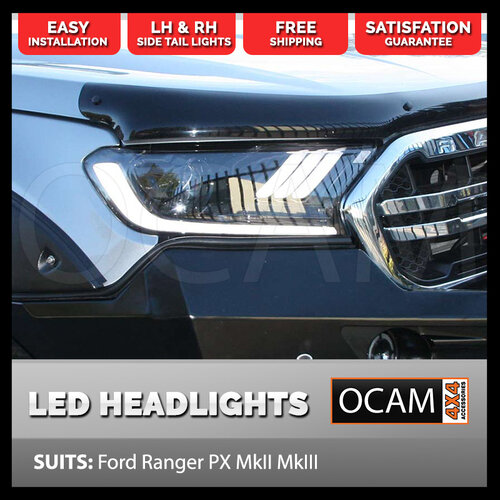 Mustang Style LED Projector Headlights For Ford Ranger PX MkII MkIII Everest, 2015-Current, PAIR