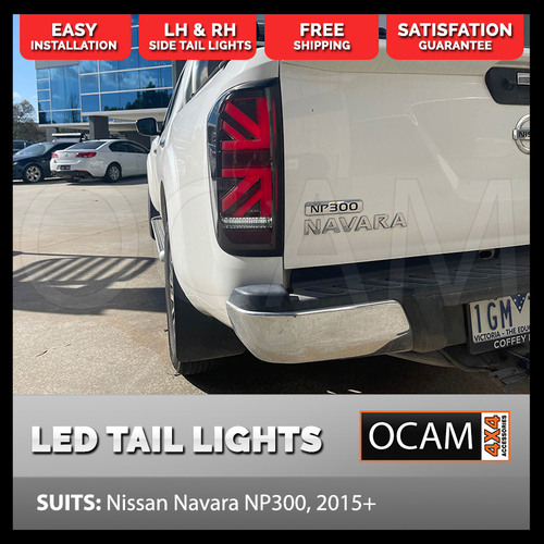 LED Tail Lights For Nissan Navara NP300, 2015-20 LH & RH Side in Black