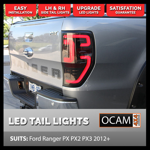 LED Tinted Tail Lights for Ford Ranger PX PXMKII PXMKIII, 2011-06/2022, PAIR