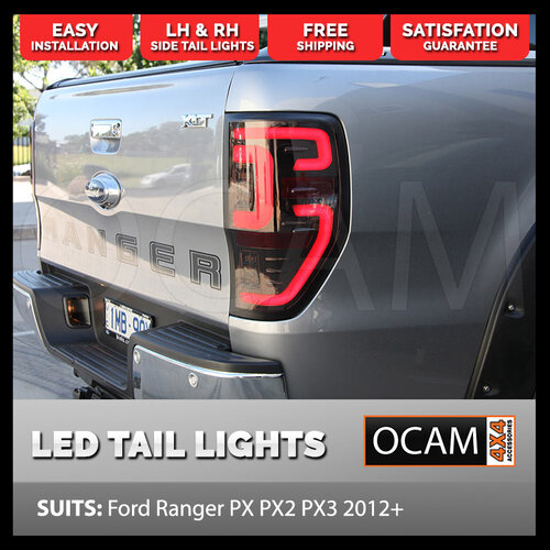 LED Tinted Tail Lights For Ford Ranger PX1 MkII MkIII, Everest, 2012-Current, PAIR