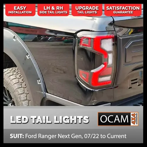 OCAM LED Tinted Tail Lights for Ford Ranger Next Gen, 07/22 to Current, PAIR