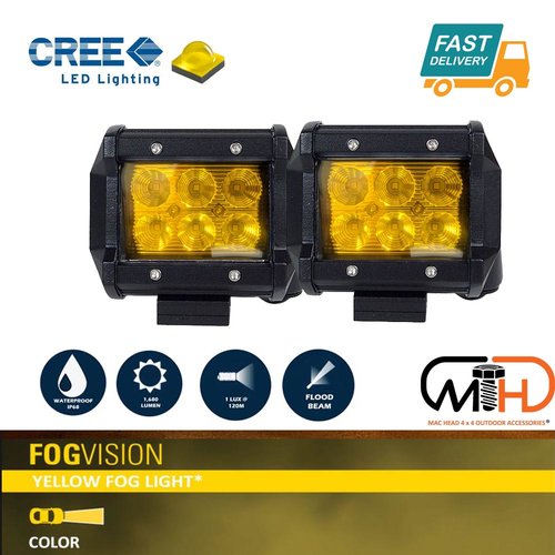 2 x 18W CREE LED Work Light Bar Flood Beam Yellow Fog Light