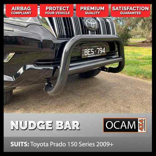 Nudge Bar for Toyota Prado 150 Series 2009-2021 Stainless Powder Coat Black Airbag Compliant