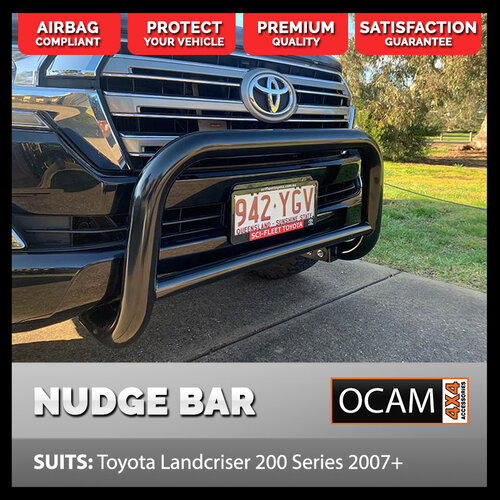 Nudge Bar For Toyota Landcruiser 200 series 2007-21, Stainless, Powder Coated Black, Airbag Compliant