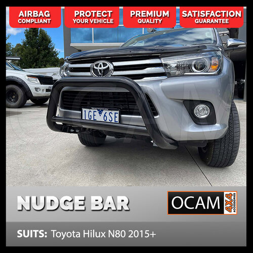 Nudge Bar For Toyota Hilux N80 2015-20 Grille Guard Matt Black, Airbag Compliant