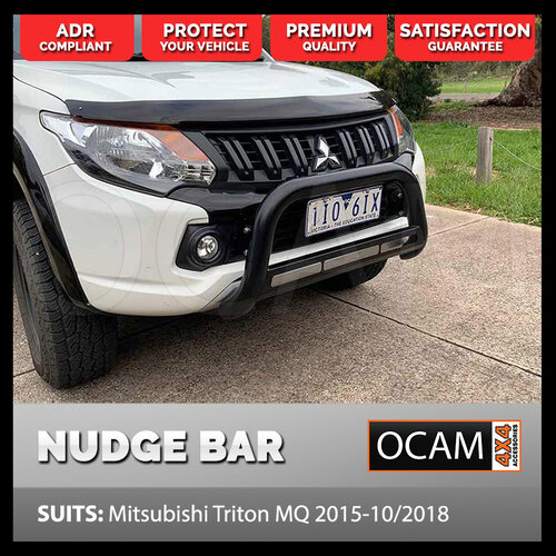 Nudge Bar For Mitsubishi Triton MQ 05/2015-10/2018 Airbag Compliant Stainless Powder Coat Black