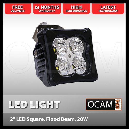 OCAM 2" LED Square Work Light, Flood beam 20W 9-36V