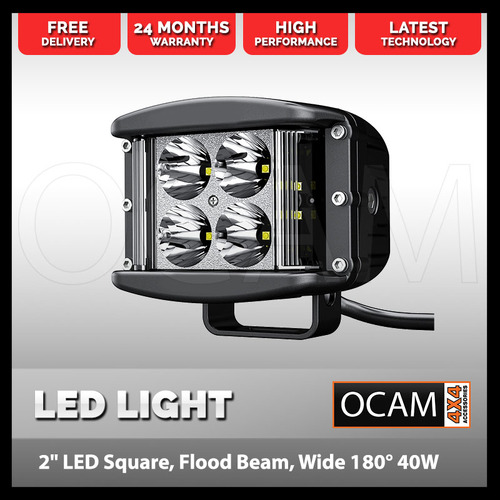 OCAM 2" LED Square Light, Wide Flood beam 180° 40W 9-36V