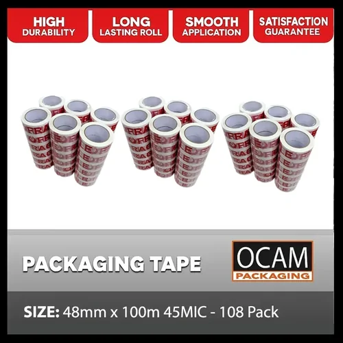 Packaging Tape Fragile 48mm x 100m 45MIC - 108 Pack