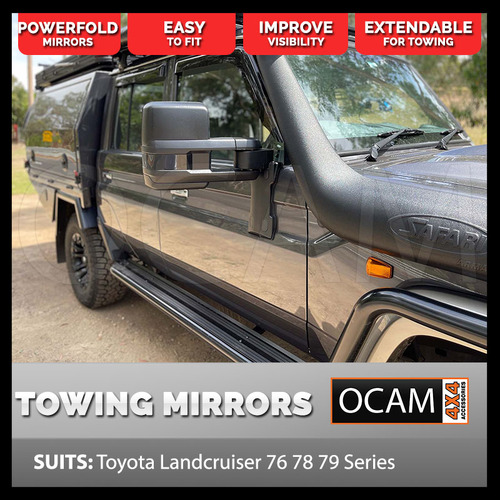 OCAM Powerfold Extendable Towing Mirrors For Toyota Landcruiser 70 76 78 79, 08/2021-Current 