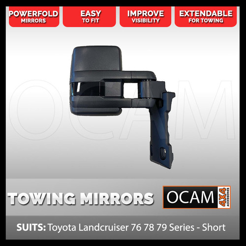 OCAM Powerfold Short Extendable Towing Mirrors For Toyota Landcruiser 70 76 78 79, up to 07/2021,