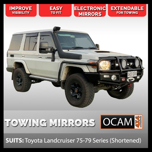OCAM Powerfold Short Extendable Towing Mirrors Chrome For Toyota Landcruiser 70 76 78 79, up to 07/2021,