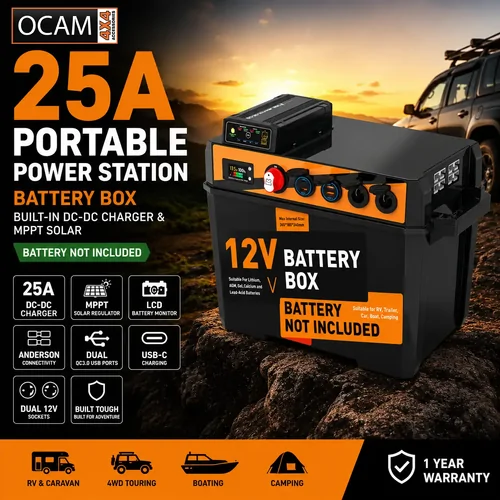 OCAM Portable Power Station 25A | Built-in DC-DC Charger & MPPT Solar | Battery Not Included