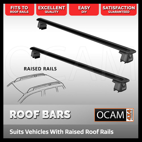 Aluminium Cross Bar Roof Racks, 1210mm, Suits Vehicles with Raised Rails, Black Powder Coated, Universal Fit