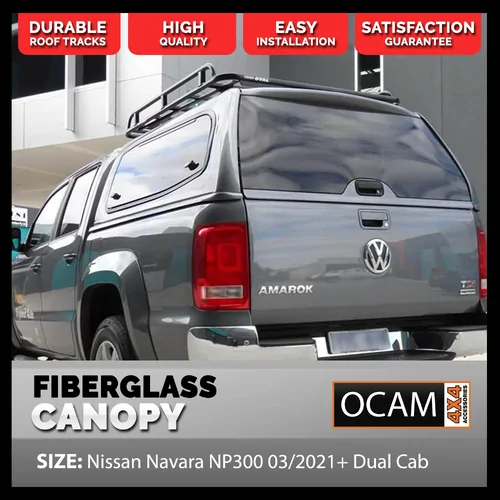 OCAM 4x4 Fibreglass Canopy for Nissan Navara NP300 03/2021+ Dual Cab Windows: Mechanical Lift Up, Canopy Colour: Metallic Black - GNO