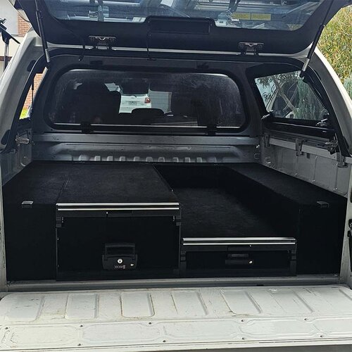OCAM Aluminium Rear Drawers for Toyota Prado 150 Series  GXL / VX / Kakadu 7-Seater 2009-23, Black Carpet, With Half-Right