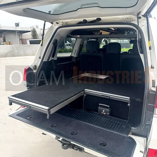 OCAM Aluminium Rear Drawers For Toyota Landcruiser 200 Series 2007-21, Black Carpet