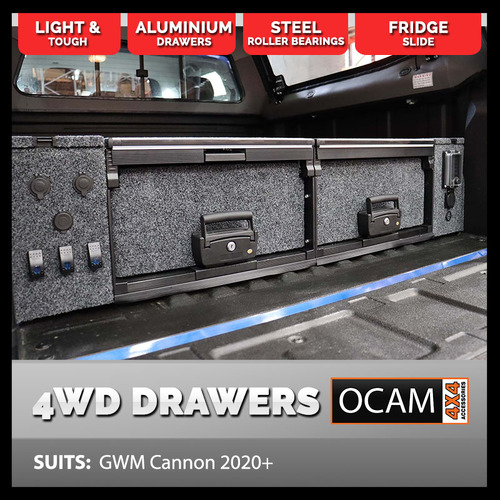 OCAM Aluminium Rear Drawers for GWM Cannon 2020-Current, Dual Cab