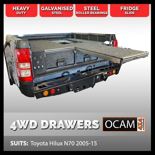 OCAM Rear Drawers For Toyota Hilux N70, Dual Cab, 2005-15