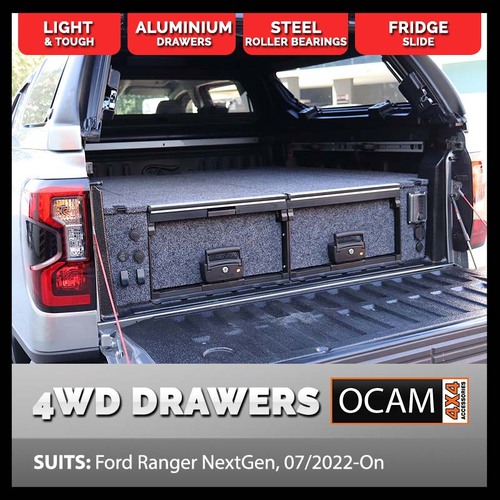 OCAM Aluminium Rear Drawers For Ford Ranger NextGen 07/2022-Current, Dual Cab
